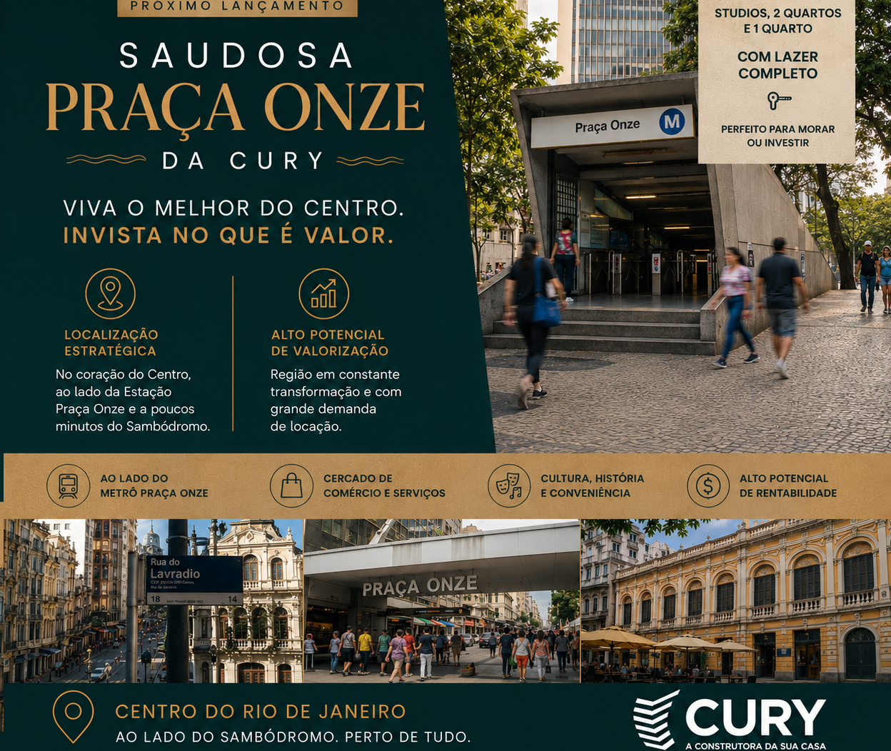 Saudosa Praça Onze lançamento Cury no Centro do Rio de Janeiro